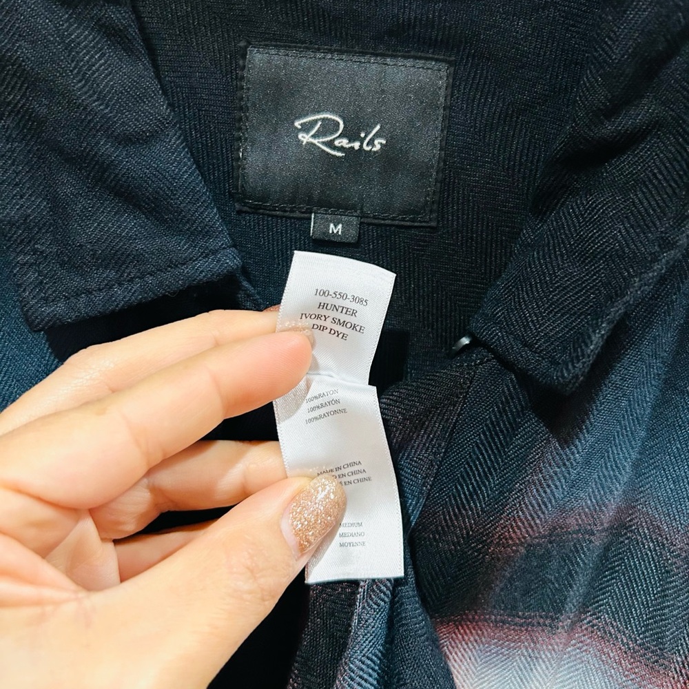 RAILS Hunter Ivory Smoke Dip Dye Flannel Button Down Relaxed Cozy Size M - Picture 9 of 10